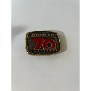 Snap On 70 Year Brass Belt Buckle 1920 - 1990 BTS Made in USA Brass Red 2"
